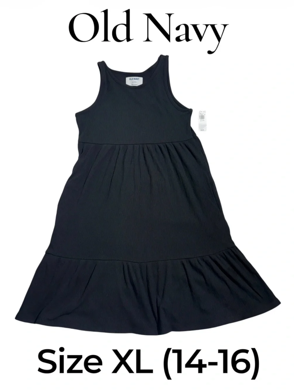 Girls Old Navy Black Ribbed Tank Dress for Girls. Size XL (14-16)